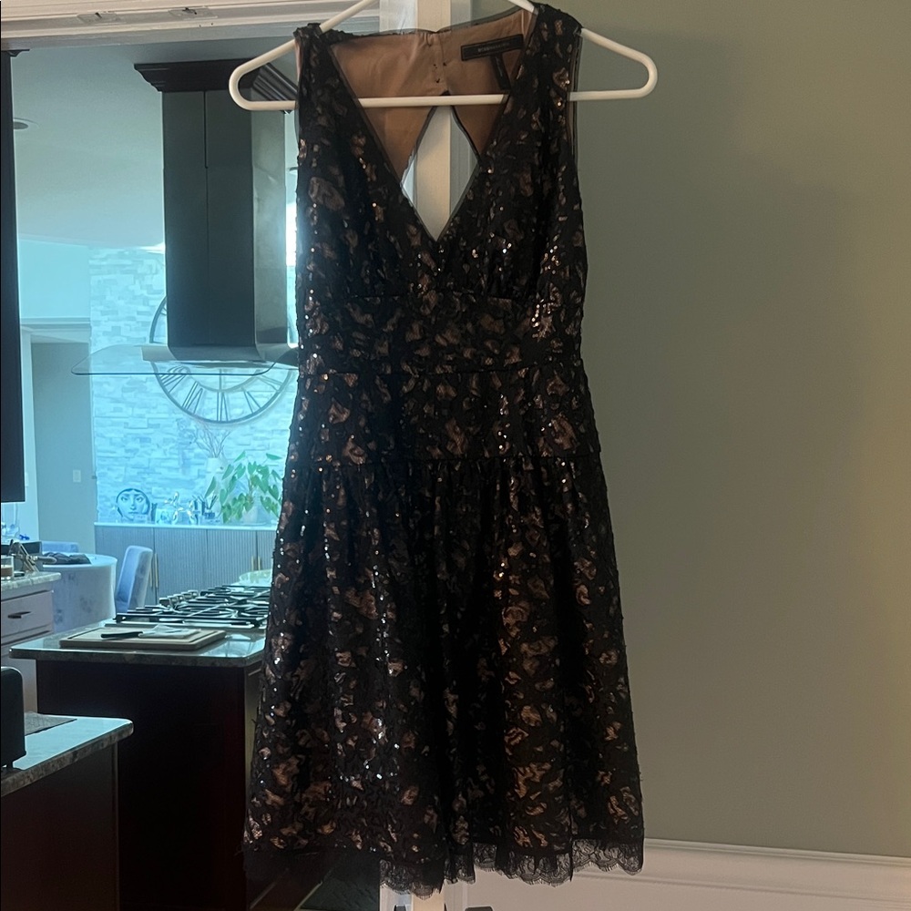 BCBGMaxAzria Black Sequin V-Neck Prom Dress